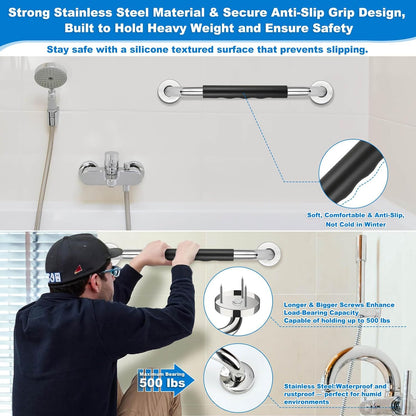 3 Pack Grab Bars for Bathtubs and Showers, 16-Inch and 12-Inch Anti-Slip Bathroom Shower Grab Bars for Seniors Wall, Safety Handicap Grab Bars Stainless Steel,Shower Handle for Elderly, Wall