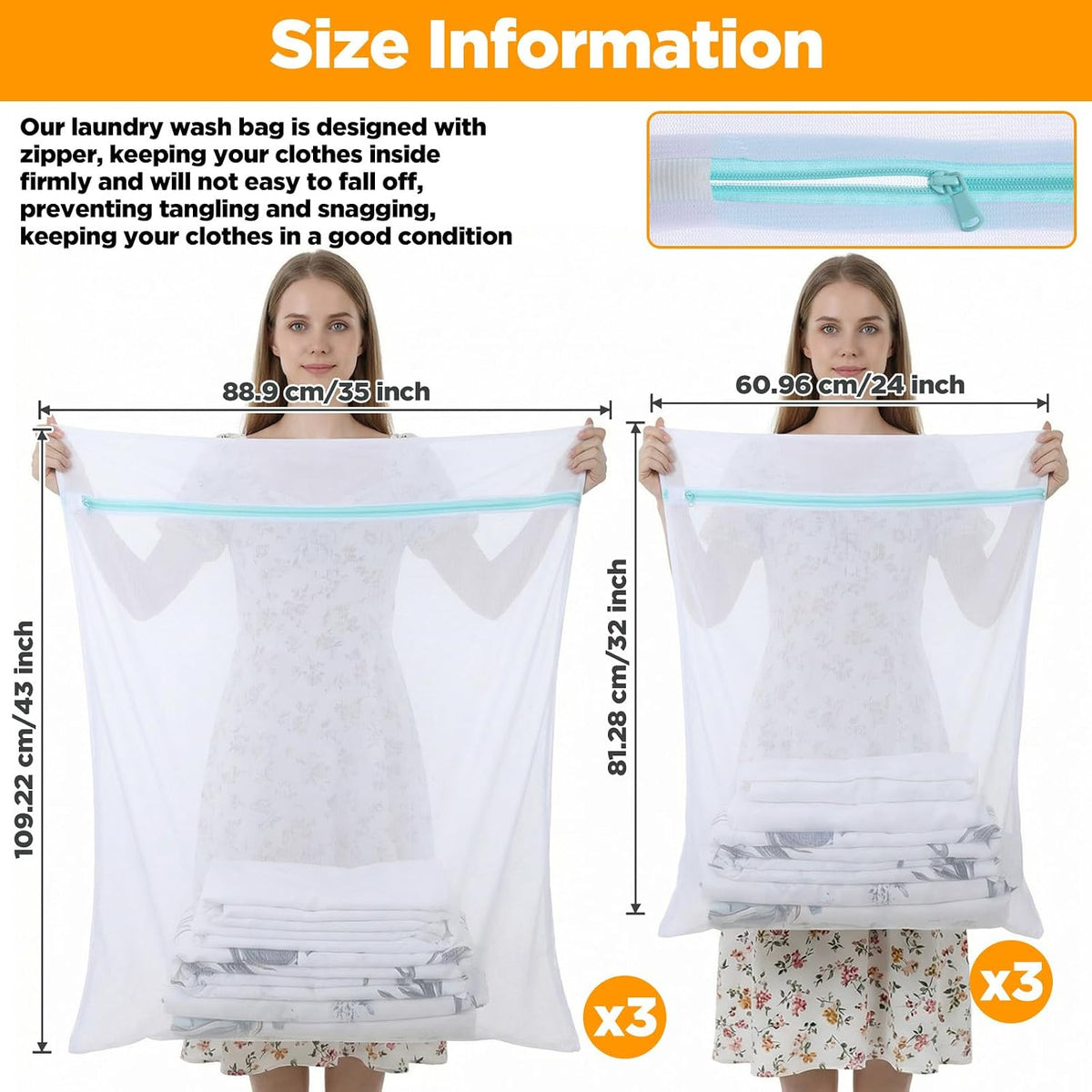 6 Pack Extra Large Mesh Laundry Bags for Delicates XX-L 43"x35" and 24"x32"