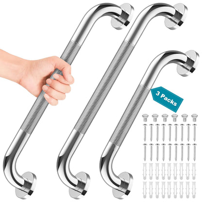 3 Pack Grab Bars for Bathtubs and Showers, 16-Inch and 12-Inch Anti-Slip Bathroom Shower Grab Bars for Seniors Wall, Safety Handicap Grab Bars Stainless Steel,Shower Handle for Elderly, Wall