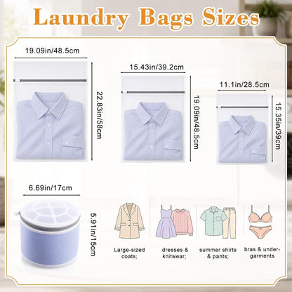 Tudomro 10 Pack 4 Size Cotton Mesh Zippered Laundry Bags Set, Lingerie Bags for Washing Delicates, Laundry Bag Mesh Wash Bag for Jeans, Blouse, Stocking, Bra