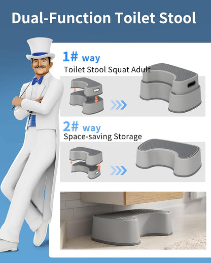 MR.SIGA Toilet Stool Squat Adult Bathroom Foot Stool, Light Gray&Dark Gray
