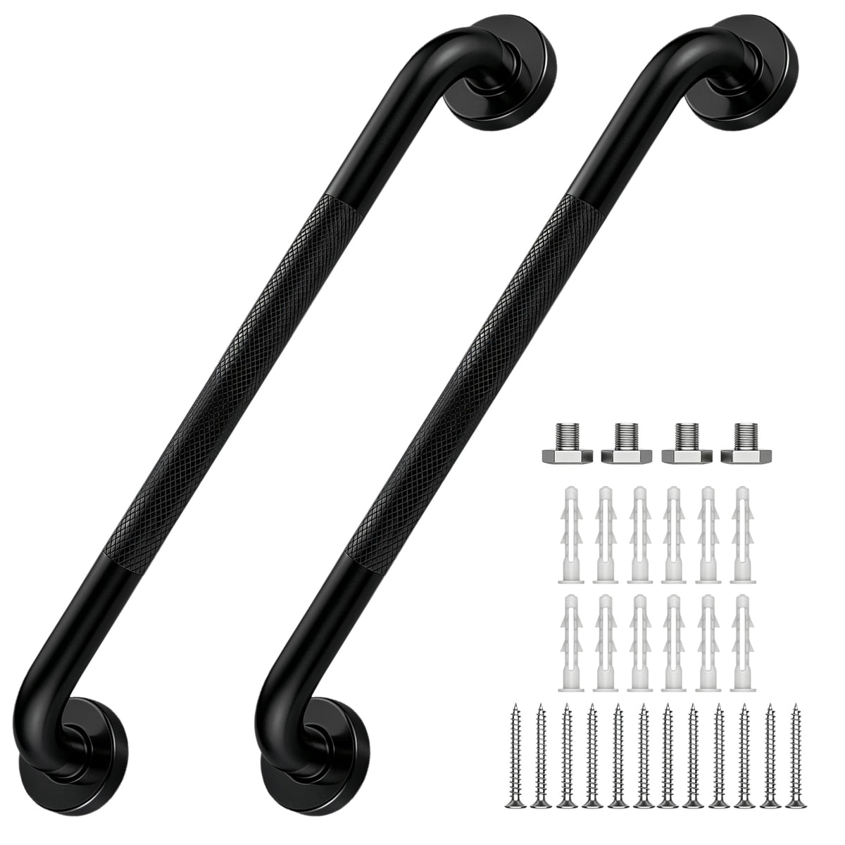 16 Inch Grab Bars 1.25" Dia,2 Pack Brushed Nickel 304 Stainless Steel Bathroom Grab Bar,Anti Slip Knurled Safety Bar,Wall Mount Handicap Grab Bars,Support Handrail for Seniors Elderly Injury