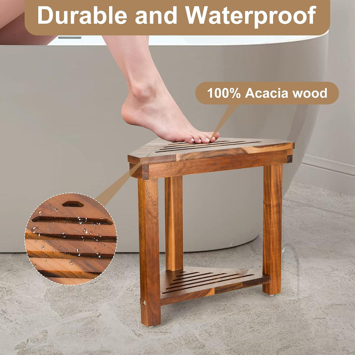 Corner Shower Stool for Shaving Legs, Shower Bench with Storage Holder 04