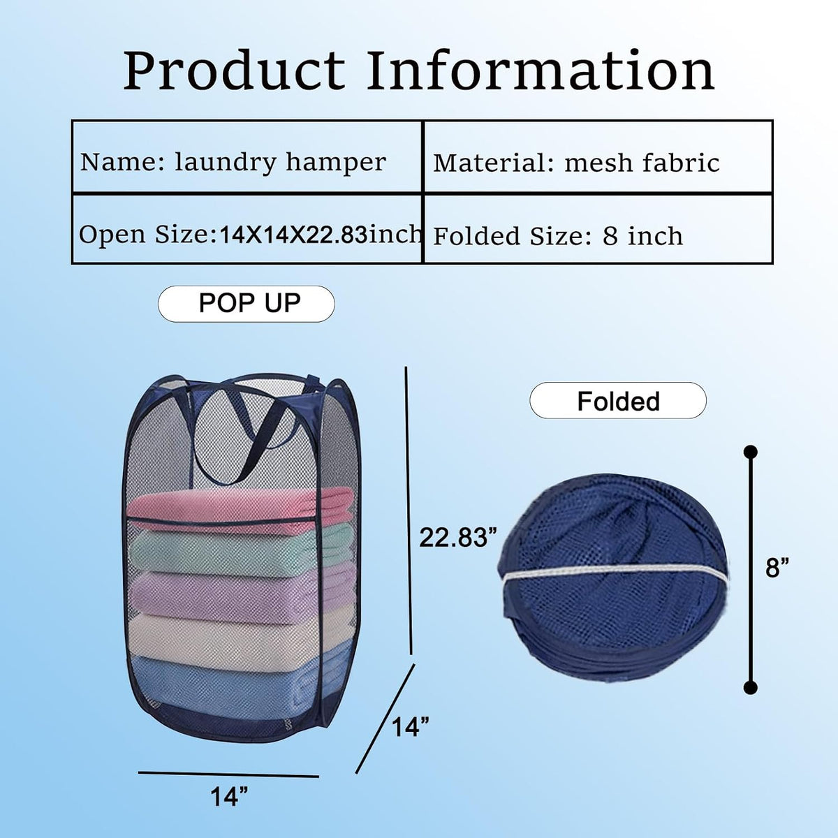 Foldable Clothes Basket Mesh Pop Up Laundry Hamper for Apartment, RV
