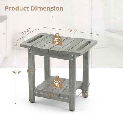 LUE BONA HDPS Shower Benches for Inside Shower, Gray Shower Stool for Shaving Legs with Shelf, Waterproof Shower Chair Seat for Spa Bathroom, Weather Resistant/Non-Slip/Handles/Indoor or Outdoor Use