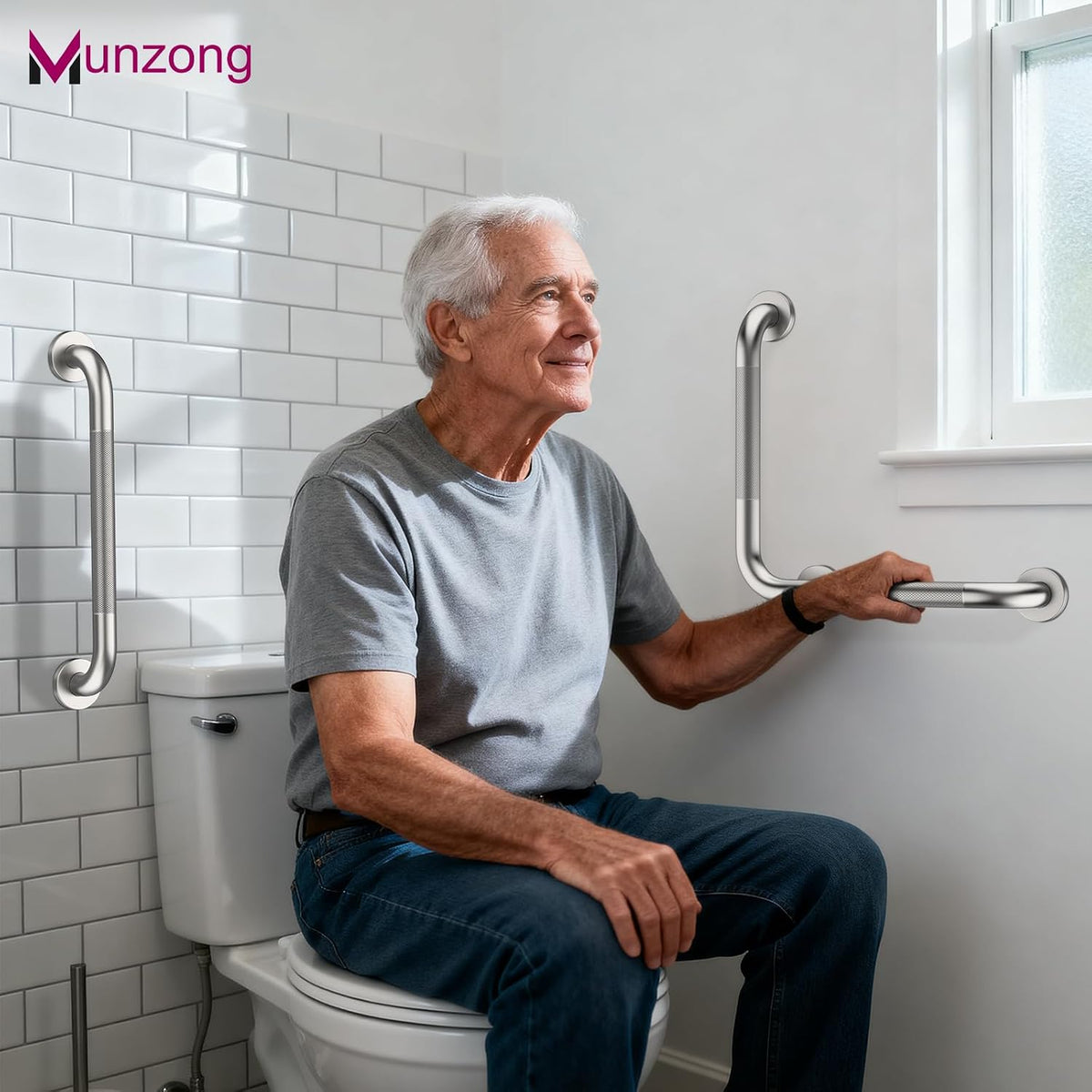 16x16 Inch Anti Slip Angled Shower Grab Bars, Brushed Nickel Grab Rail