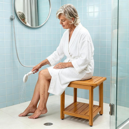 Teak Shower Bench for Inside Shower, Waterproof Wooden Shower Stool