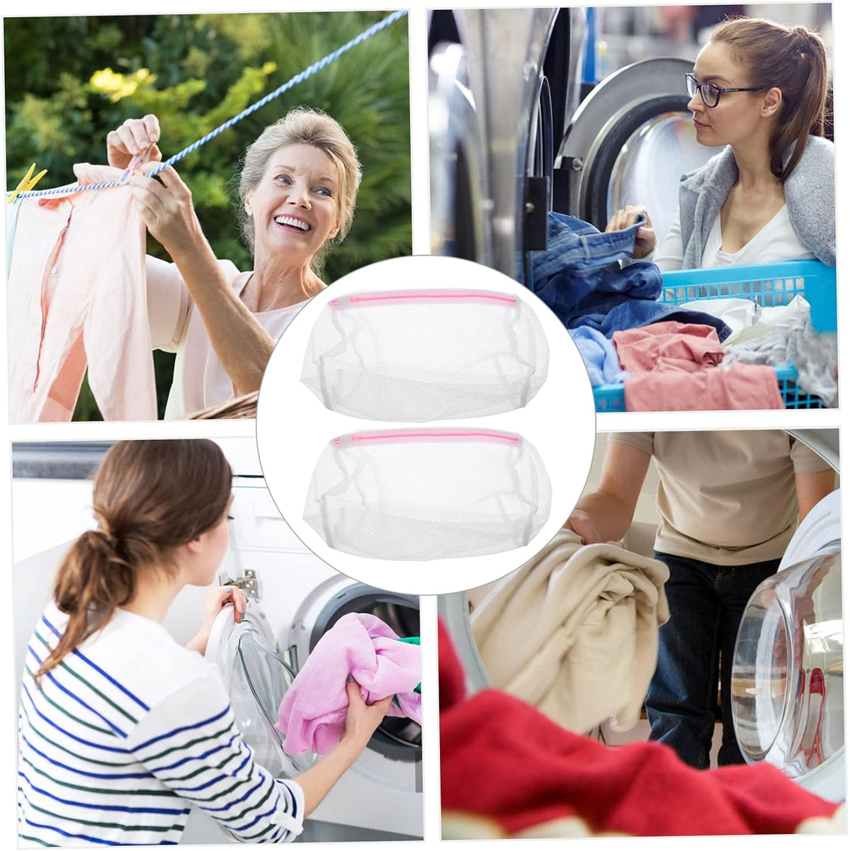 HEALLILY 5-piece Set Cylinder Mesh Laundry Bags for Washing Machine