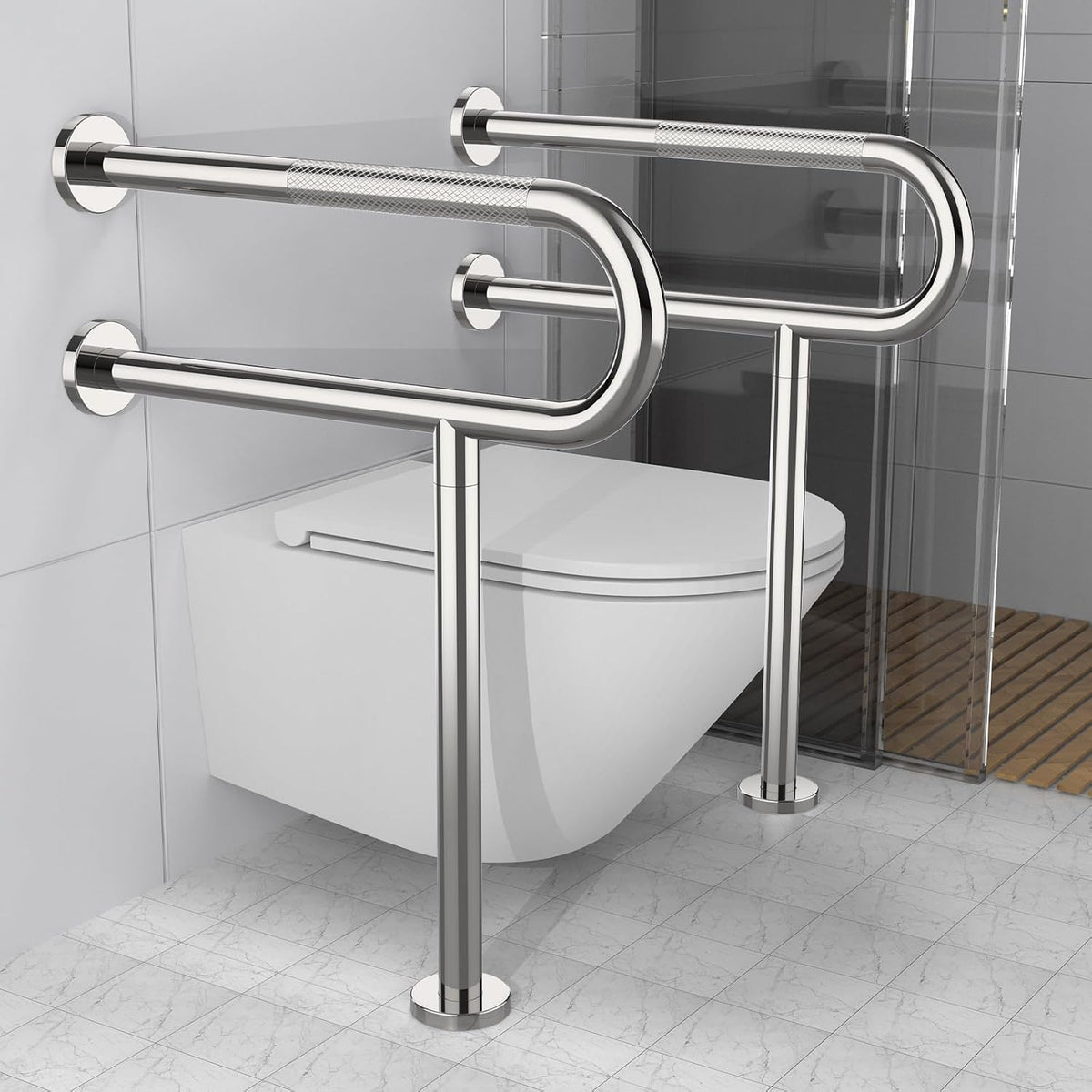 Toilet Support Rail 24x28 Inch, Munzong Anti-Slip Chrome Handicap Grab Bar