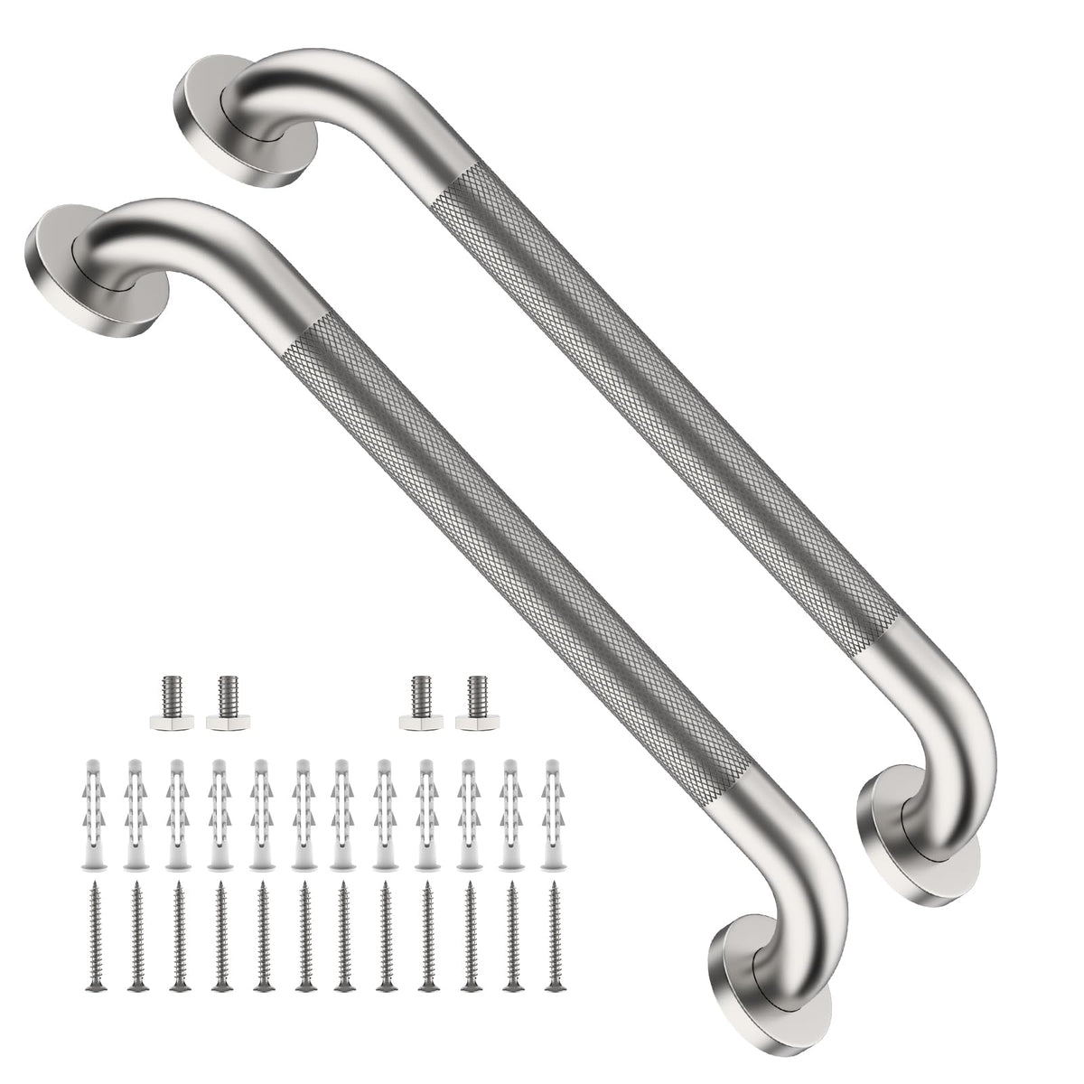 ZUEXT 2 Pack 16 Inch Chrome Anti Slip Shower Grab Bar with Knurled Grip