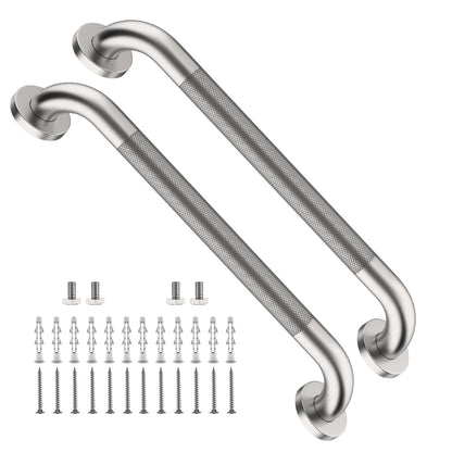 ZUEXT 2 Pack 16 Inch Chrome Anti Slip Shower Grab Bar with Knurled Grip