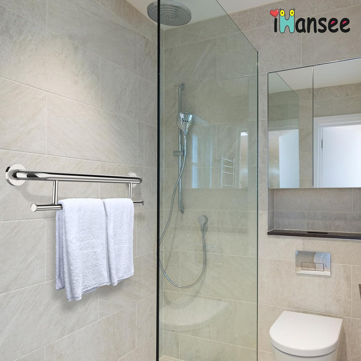 Polished Chrome Grab Bar with Towel Holder, Grab Bars for Shower 24 Inch