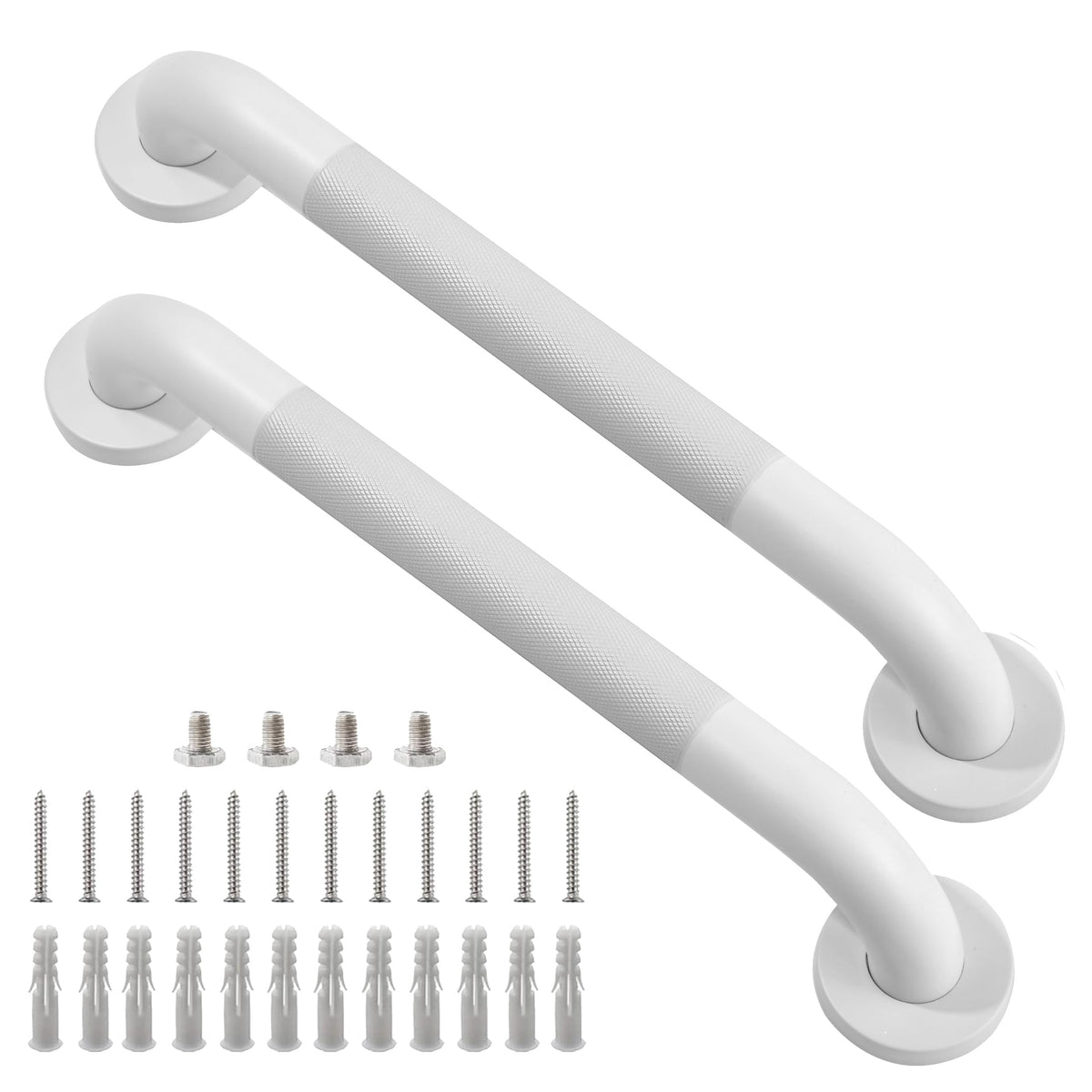 16 Inch Silver Anti-Slip Shower Grab Bars, 1.25" Diameter 2 Pack