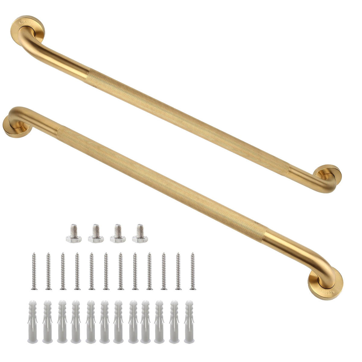 16 Inch Silver Anti-Slip Shower Grab Bars, 1.25" Diameter 2 Pack