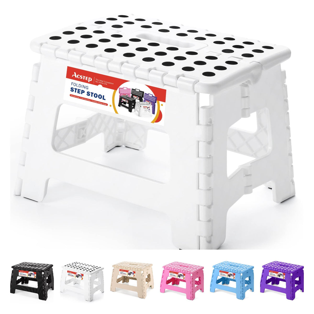 ACSTEP Folding Step Stool 9 Inch, Non-Slip Foldable Stools for Kids, Black