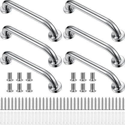 Therwen 6 Pack 12/18/24 Inch Shower Grab Bars Stainless Steel Bathroom Handicap Heavy Duty Handle Anti Slip Bathtub Handle Support Balance Hand Rail for Bathroom Wall Elderly Pregnant Seniors (Silver)