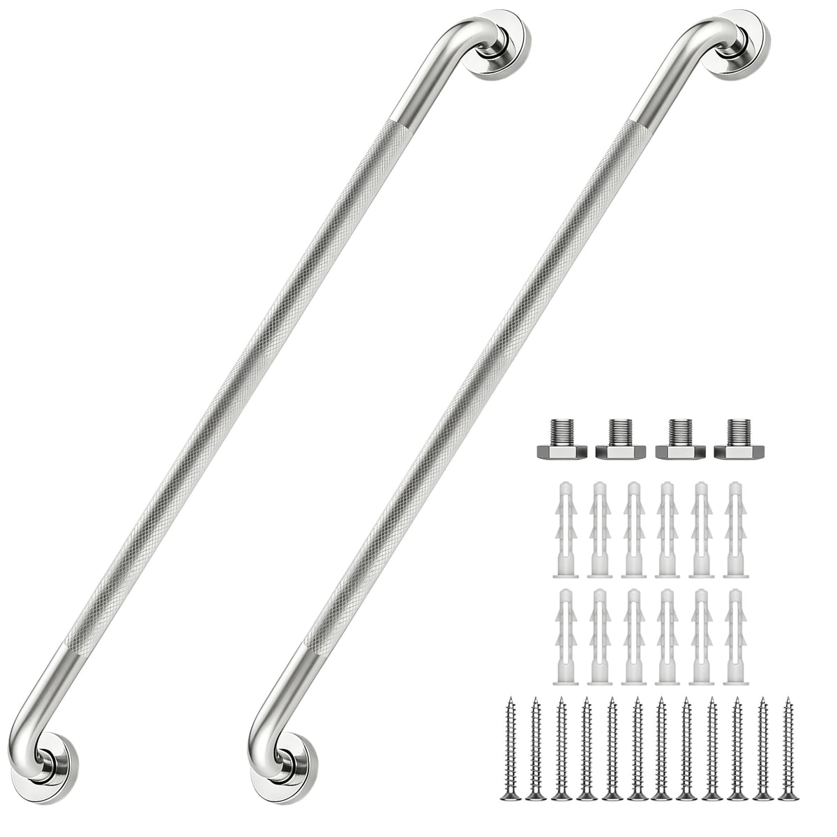16 Inch Grab Bars 1.25" Dia,2 Pack Brushed Nickel 304 Stainless Steel Bathroom Grab Bar,Anti Slip Knurled Safety Bar,Wall Mount Handicap Grab Bars,Support Handrail for Seniors Elderly Injury