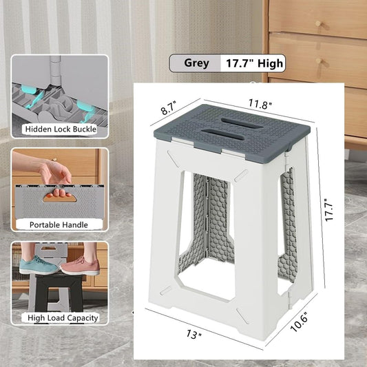 Foldable Bath Shower Safety Chair Seat, 17.7" High Anti-Slip Bench Bath tub Stool for Elderly or Seniors (ShowerChair Grey)