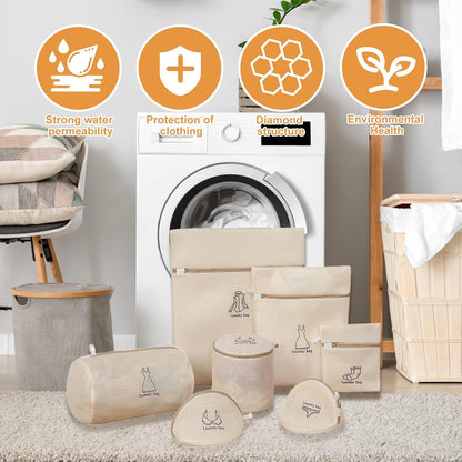Mesh Laundry Bags Set, 7 Pack Delicates Wash Bags with Zipper Closure, Washing Machine Laundry Net Bags for Clothes, Bras, Socks and Sweaters