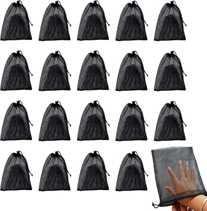 20pcs Small Mesh Bags NylonMesh Backpack Drawstring Storage Black Nylon Drawstring Bags Small Travel Stuff (6 x 8inch)