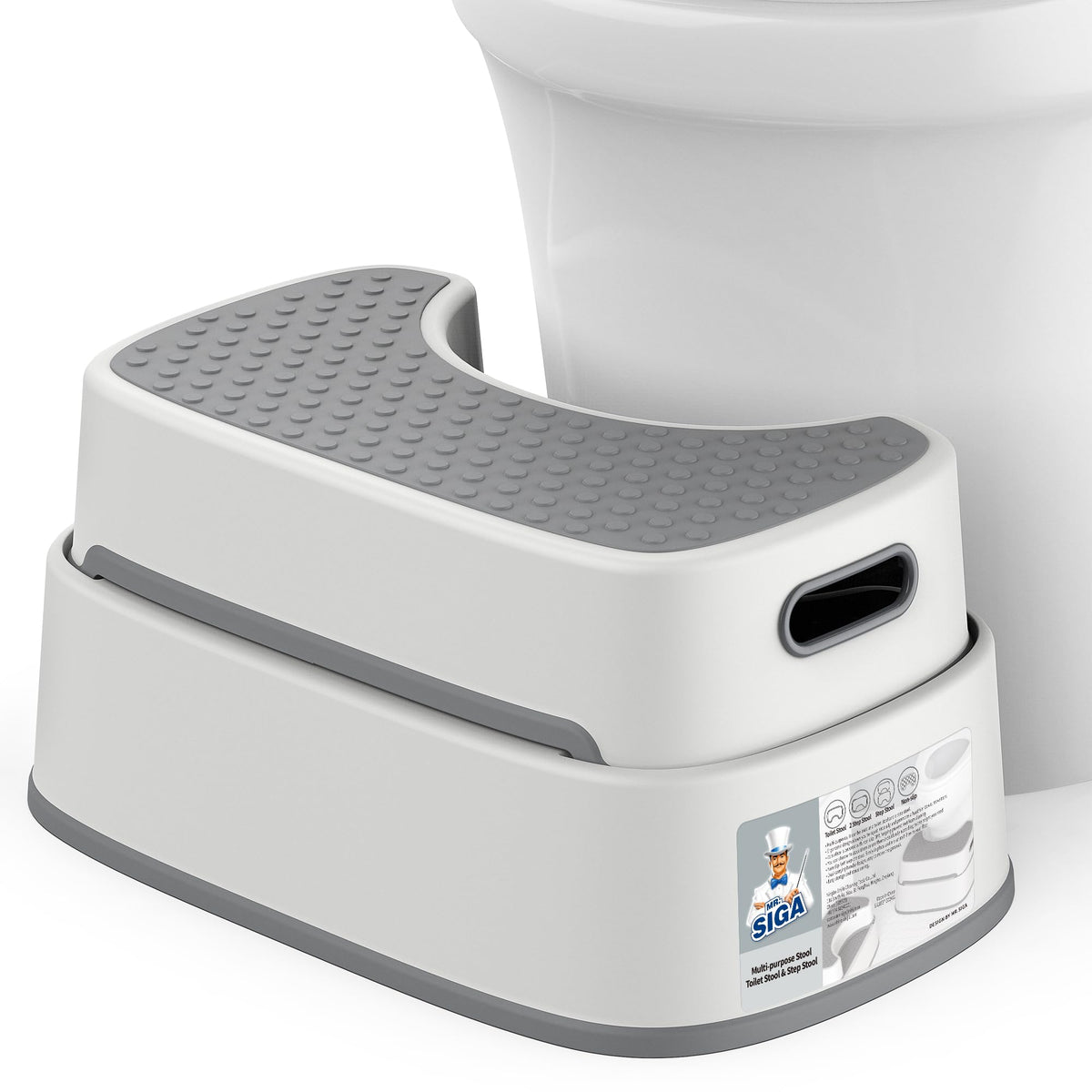 MR.SIGA Toilet Stool Squat Adult Bathroom Foot Stool, Light Gray&Dark Gray