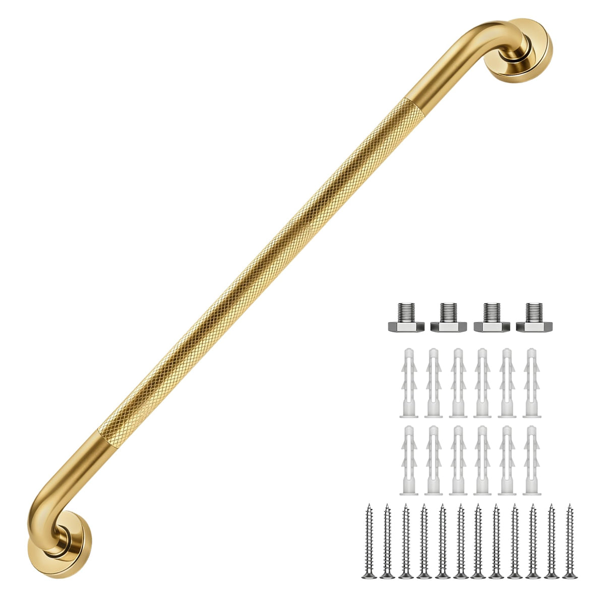 16 Inch Grab Bars 1.25" Dia,2 Pack Brushed Nickel 304 Stainless Steel Bathroom Grab Bar,Anti Slip Knurled Safety Bar,Wall Mount Handicap Grab Bars,Support Handrail for Seniors Elderly Injury