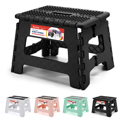 ACSTEP Folding Step Stool 9 Inch, Non-Slip Foldable Stools for Kids, Black