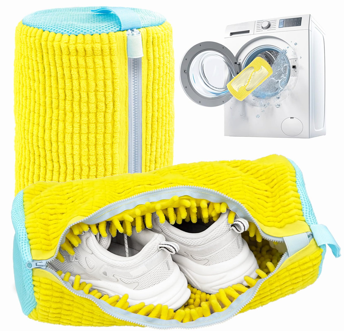 Shoe Washing Machine Bag,Laundry Shoe Bag for Washer and Dryer,Reusable Shoe Cleaning Bag for Sneakers,Tennis Shoes,With Self-locking Zipper, Microfiber Inside (2, Light =Grey)