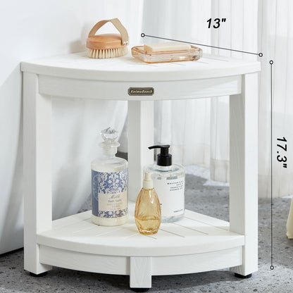 KaimuBench Corner Shower Stool for Inside Shower Waterproof, Poly Lumber Bathroom Shower Corner Bench Seat, Plastic Shower Chair Seat, Shower Shaving Foot Rest with Adjustable Feet, Non-Slip, White