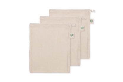 Cotton Mesh Laundry Bags for Delicate Clothes - Set of 3 Extra Large Mesh Washing Bags with Drawstring - Micro-plastic-free, Toxin-free, Dye-free & Unbleached Dryer Washer Bags (3 X-Large - 14”x18”)