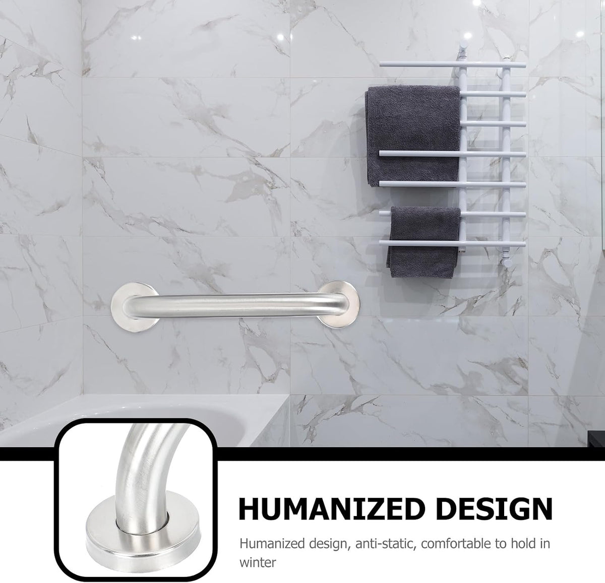Stainless Steel Bathroom Handrail 2pcs Non-Slip Grab Bars Bathtub Safety Rail Thickened Support Handles for Elderly Disabled Toilet and Shower Use