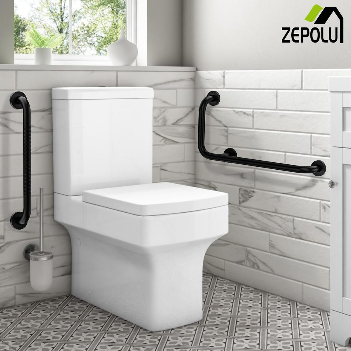 Black Angled Grab Bar 12x24 Inch, L-Shaped Grab Bar for Bathtub and Shower