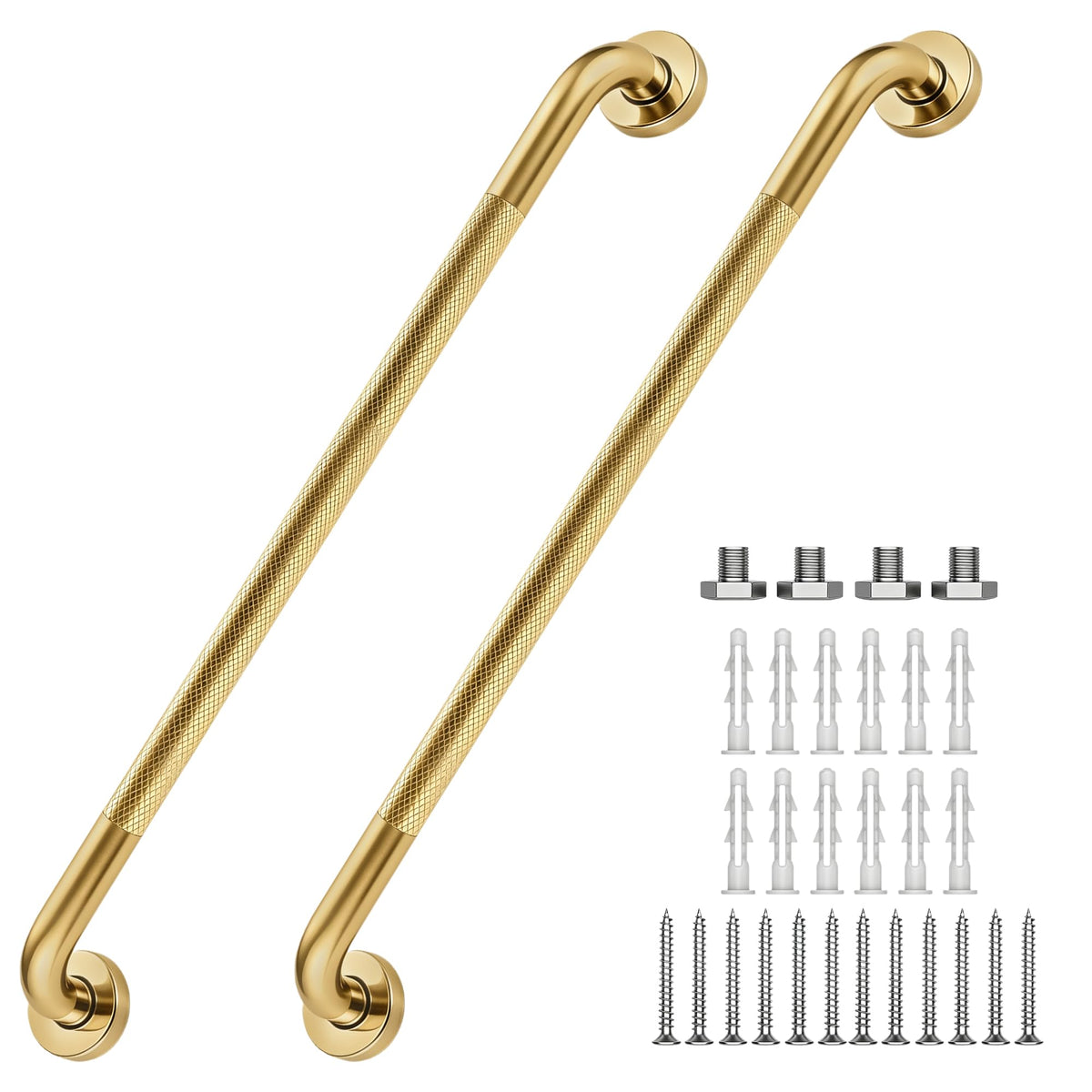 16 Inch Grab Bars 1.25" Dia,2 Pack Brushed Nickel 304 Stainless Steel Bathroom Grab Bar,Anti Slip Knurled Safety Bar,Wall Mount Handicap Grab Bars,Support Handrail for Seniors Elderly Injury