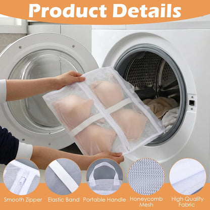 3-Pack Bra Laundry Bags for Washing Machine | Extra Large 39" x 16" | Holds 12 Bras (A-D Cups), 4-in-1 Wash, Dry, Store & Dust-Proof Mesh Bags for Delicates, Lingerie Care & Travel Accessories