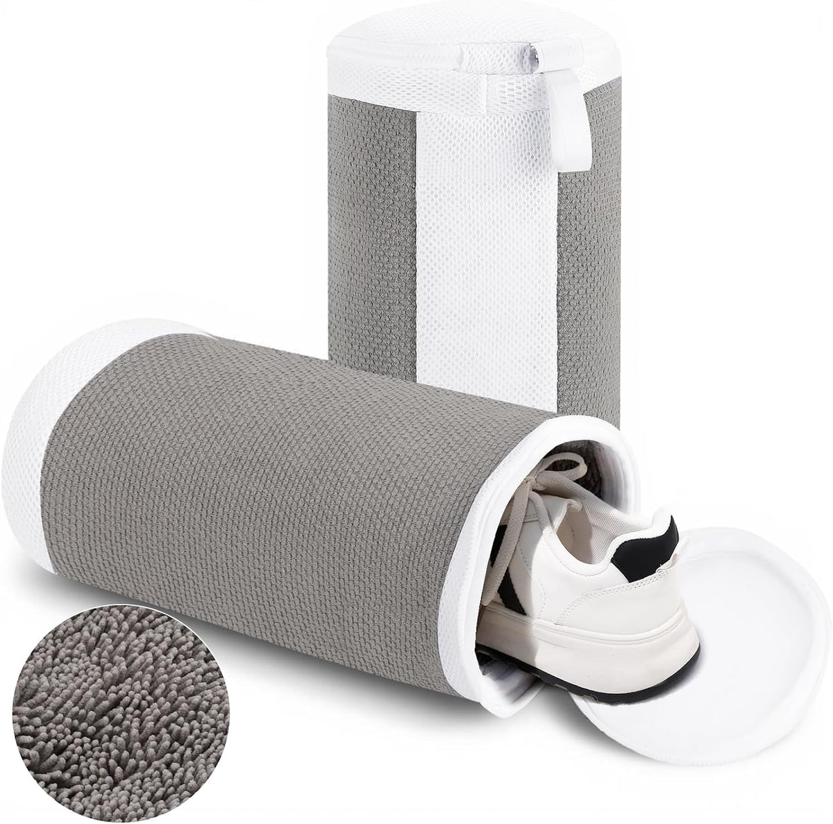 Dntorx 2 PCS Shoe Washing Machine Bags for Washer and Dryer, Grey + White