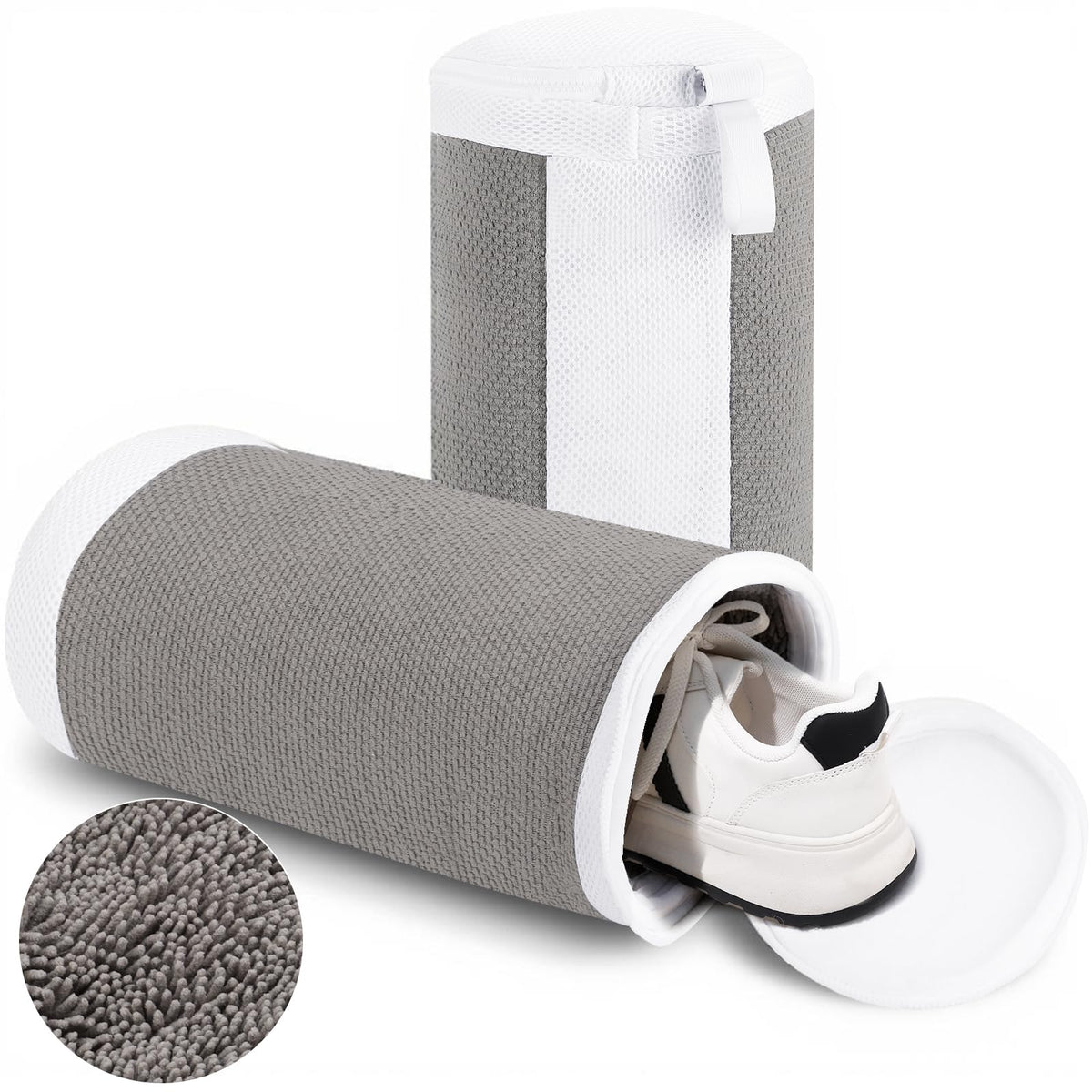 Dntorx 2 PCS Shoe Washing Machine Bags for Washer and Dryer, Grey + White