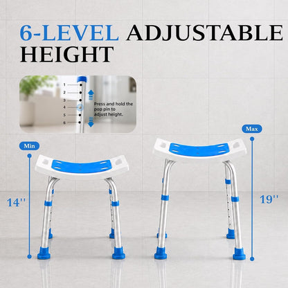 REHAND Shower Chair for Inside Shower, 400 lbs 6-Levels Height Adjustable Shower Stool with Suction Feet, Heavy Duty Shower Seat for Inside Tub Bathroom Chair for Elderly and Disabled