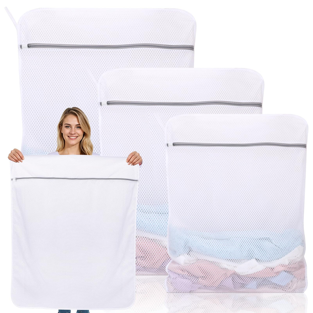 Dntorx 2 Pack Extra Large Mesh Laundry Bags for Delicates, 24x32In+35x43In