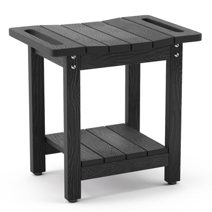 LUE BONA HDPS Shower Benches for Inside Shower, Gray Shower Stool for Shaving Legs with Shelf, Waterproof Shower Chair Seat for Spa Bathroom, Weather Resistant/Non-Slip/Handles/Indoor or Outdoor Use