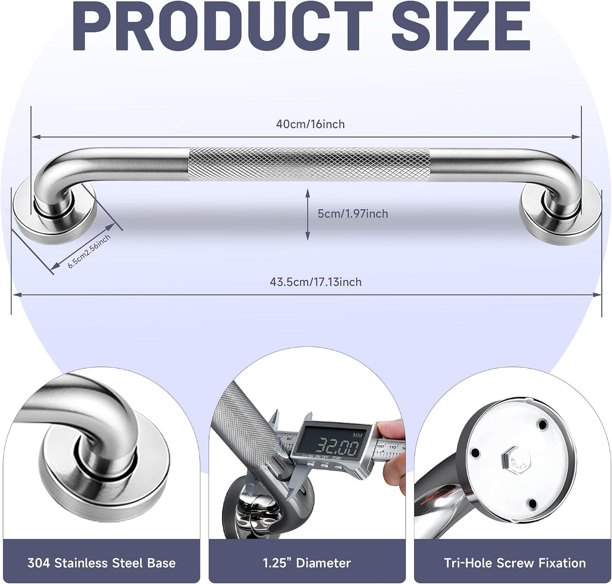 16 Inch Shower Grab Bars, 2 Pack Chrome Safety Bars 1.25" Dia