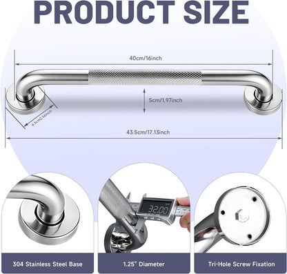 16 Inch Shower Grab Bars, 2 Pack Chrome Safety Bars 1.25" Dia