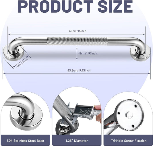 16 Inch Shower Grab Bars, 2 Pack Chrome Safety Bars 1.25" Dia
