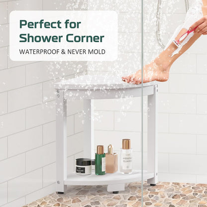 Waterproof HIPS Corner Shower Stool for Inside Shower, 17.2"H, White