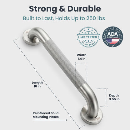 PELEGON Grab Bars for Shower 2-Pack 16 Inch - Stainless Steel Shower Grab Bars for Seniors - Bathroom Safety Handle Non-Slip Grip Rust Resistant Wall Mounted Support Bar for Bathtub Shower - Silver