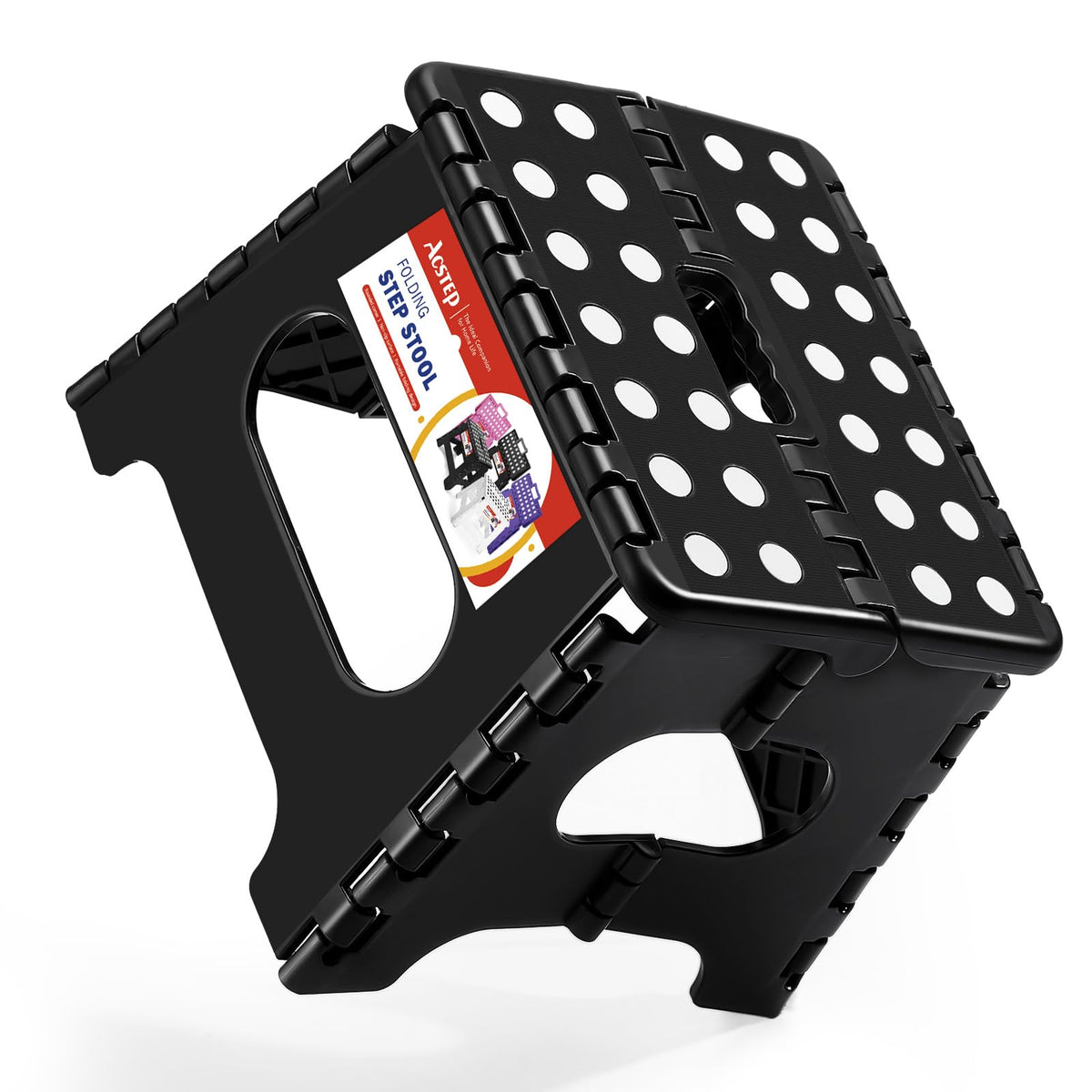 ACSTEP Folding Step Stool 9 Inch, Non-Slip Foldable Stools for Kids, Black