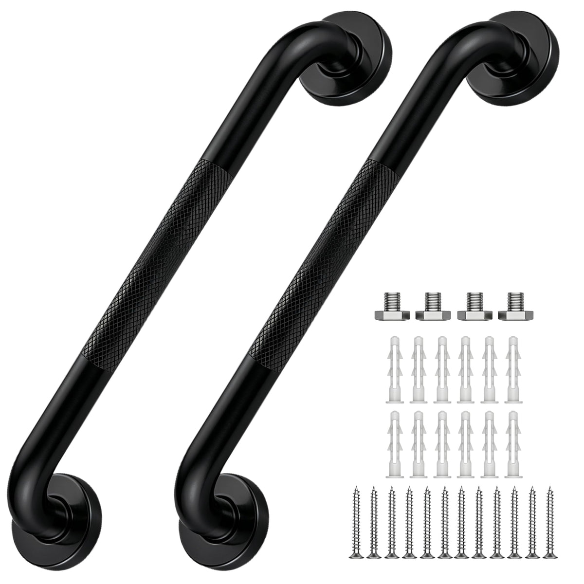 16 Inch Grab Bars 1.25" Dia,2 Pack Brushed Nickel 304 Stainless Steel Bathroom Grab Bar,Anti Slip Knurled Safety Bar,Wall Mount Handicap Grab Bars,Support Handrail for Seniors Elderly Injury