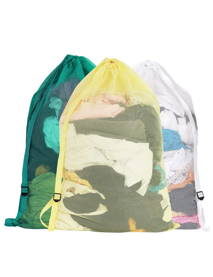 Dalykate Mesh Laundry Bags, 24" x 36", Heavy Duty with Reinforced Handles, Foldable & Portable, Drawstring Closure, 3-Pack Mixed Colors