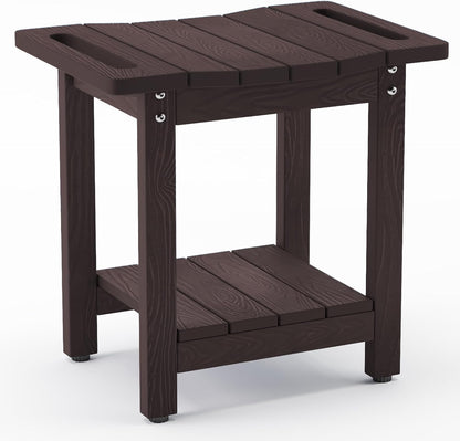 LUE BONA HDPS Shower Benches for Inside Shower, Gray Shower Stool for Shaving Legs with Shelf, Waterproof Shower Chair Seat for Spa Bathroom, Weather Resistant/Non-Slip/Handles/Indoor or Outdoor Use