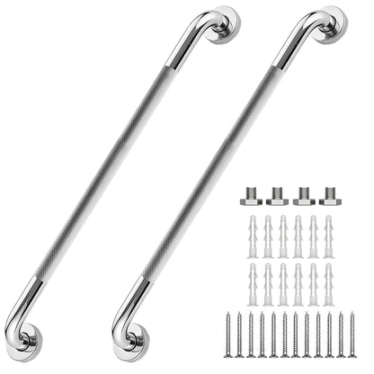 16 Inch Grab Bars 1.25" Dia,2 Pack Brushed Nickel 304 Stainless Steel Bathroom Grab Bar,Anti Slip Knurled Safety Bar,Wall Mount Handicap Grab Bars,Support Handrail for Seniors Elderly Injury