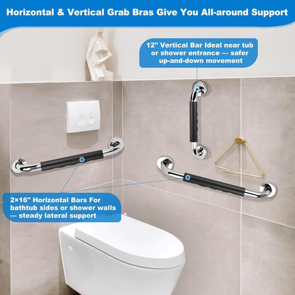 3 Pack Grab Bars for Bathtubs and Showers, 16-Inch and 12-Inch Anti-Slip Bathroom Shower Grab Bars for Seniors Wall, Safety Handicap Grab Bars Stainless Steel,Shower Handle for Elderly, Wall
